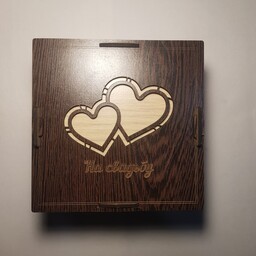 جعبه هدیه و جواهر چوبی، طرح قلب، ویژه روز ولنتاین و روز دختر، طلافروشی و ...، 14 در 14 در 6 سانت