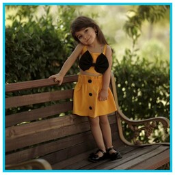 کراپ دامن پاپیون دار دخترانه مناسب 1 تا 8 سال موجود در سه رنگ آبی ، زرد و سرخابی 
