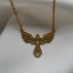 گردنبند استیل با پلاک پرنده در دو رنگ طلایی و نقره ای بلندی زنجیر 45 سانت با قفل طوطی 