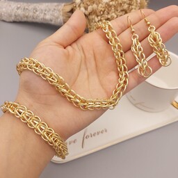 سرویس طرح طلا بافت برجسته گردنبند دستبند و گوشواره 