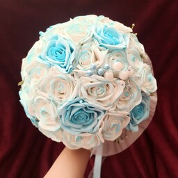 دسته گل عروس مصنوعی فومی رز  آبی فومی مناسب عقد عروسی 