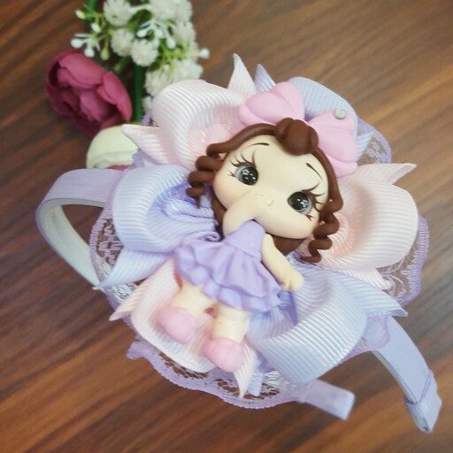  تل دخترانه عروسک پیکسل دار بنفش یاسی مجلسی هدیه دستساز فانتزی