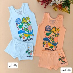 رکابی شورت بچگانه مدل پیرانه طرح دایناسور کیفیت عالی سایز یک سال تا ده سال  نخ پنبه درجه یک ضد حساسیت با رنگبندی شاد