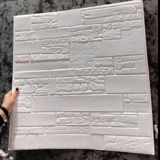 دیوارپوش فومی طرح سنگ آنتیک سفید ضخامت8 میل ابعاد 70 در 70