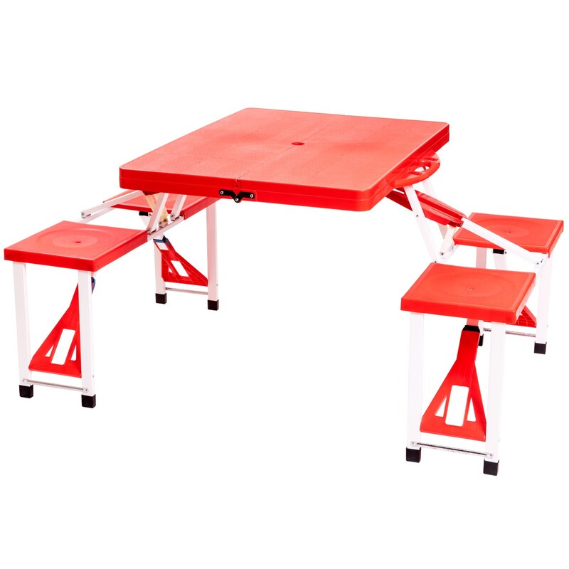 میز و صندلی تاشو مسافرتی 4نفره رنگ قرمز،سبک،مقاوم،ابعاد بسته 85سانت طول و 32 سانت عرض 