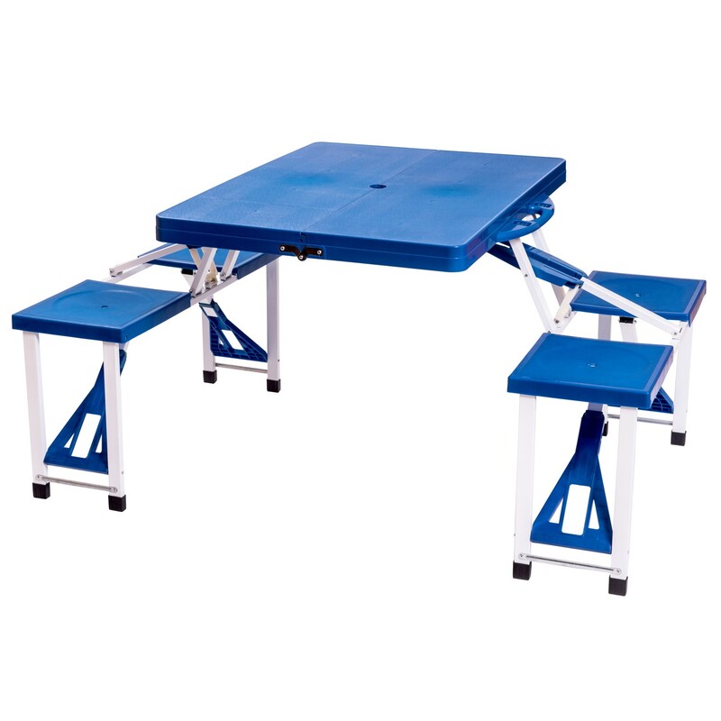 میز و صندلی تاشو مسافرتی 4نفره رنگ آبی،سبک،مقاوم،ابعاد بسته 85سانت طول و 32 سانت عرض 