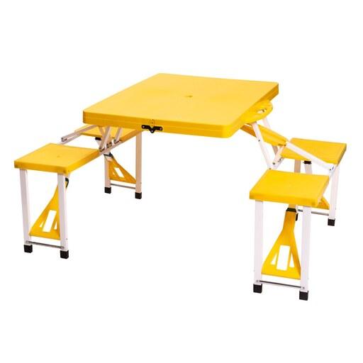 میز و صندلی تاشو مسافرتی 4نفره رنگ زرد،سبک،مقاوم،ابعاد بسته 85سانت طول و 32 سانت عرض