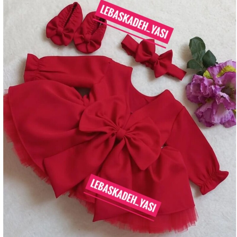 پیراهن مجلسی  عیدانه دخترانه شیک و مجلسی پرنسسی قرمز یلدایی