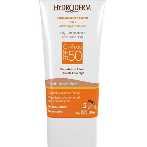 کرم ضد آفتاب هیدرودرم بژ طبیعیSPF 50 مناسب پوست چرب و مختلط حجم 40 میلی لیتر