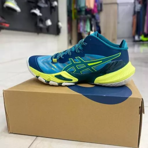 کتونی و کفش والیبال هندبال بسکتبال  اسیکس توکیو متارایز کوالیتی در حد اورجینال ویتنام Asics Metarise رنگ سبز آبی 

