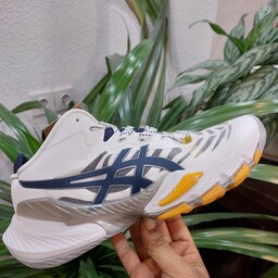 کتونی و کفش والیبال هندبال بسکتبال  اسیکس  متارایز  های کپی  ویتنام Asics Metarise رنگ سفید نوار سورمه ای 