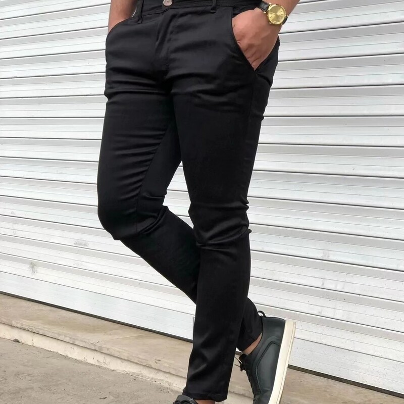 شلوار پارچه ای طرح کتان مشکی مردانه کُپ مجلسی مدل براق تنپوش شیک سایز 38 تا 48 