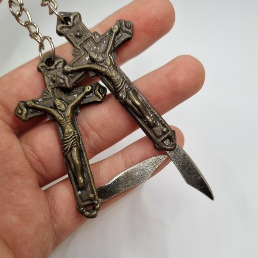 جاکلیدی جاسوئیچی آویز طرح صلیب چاقو دار مخفی تمام فلزی رنگ ثابت ضد زنگ 