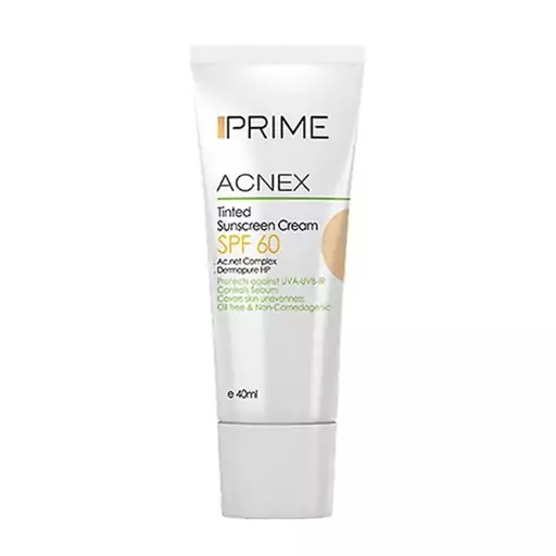 کرم ضد آفتاب رنگی پریم مدل Acnex Tinted SPF60 لایت بژ 40 میل