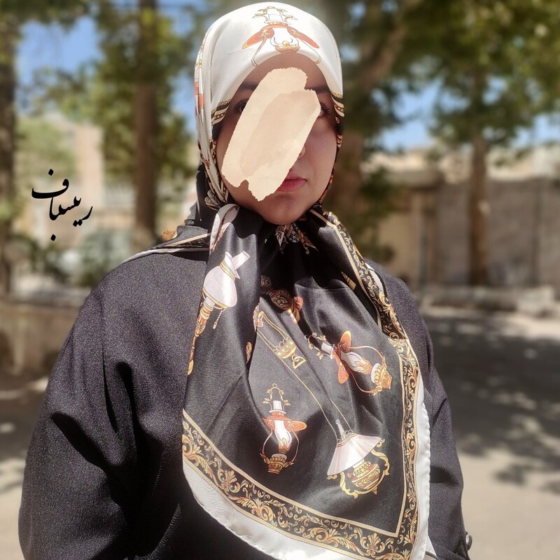 روسری ابریشم توییل ایرانی طرح فانوس قواره 110 دور دست دوز 