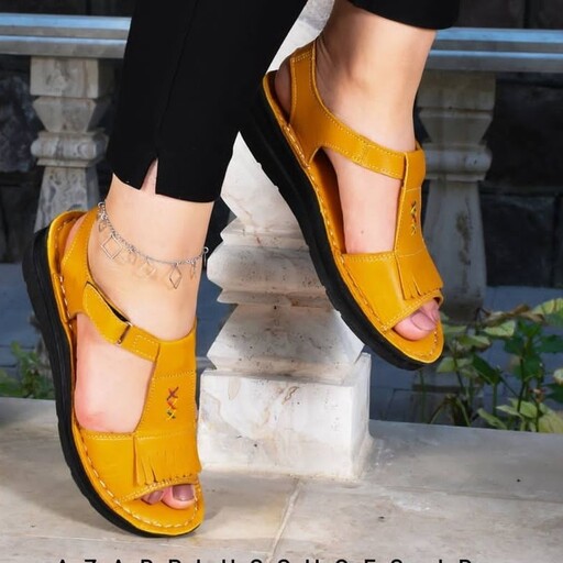 کفش تابستانی تمام چرم طبیعی طبی زنانه دخترانه مدل لارا رنگ زرد مستقیم از تولیدکننده(ارسال رایگان)