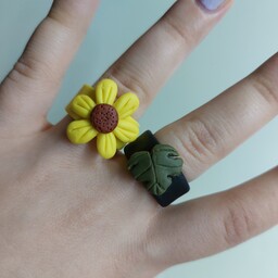 انگشتر خمیری چانکی ست گل و برگ( این قیمت برای مجموع دو انگشتر میباشد)اکسسوری دخترانه