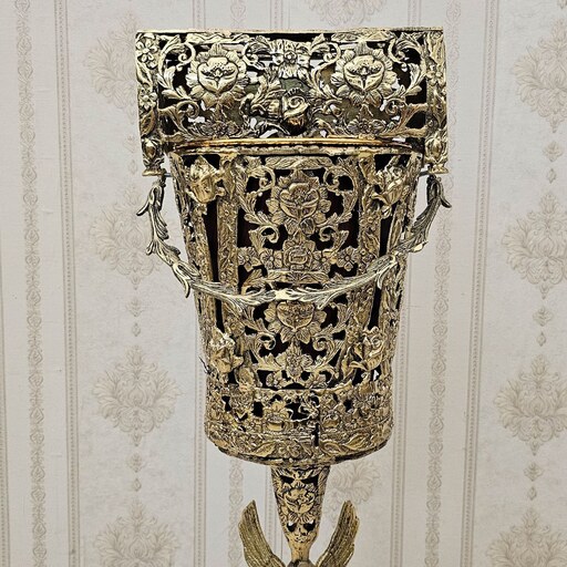 سطل و جا دستمال کاغذی برنز ( برنجی ) طرح فرشته گل رز پایه سنگی کد 1763