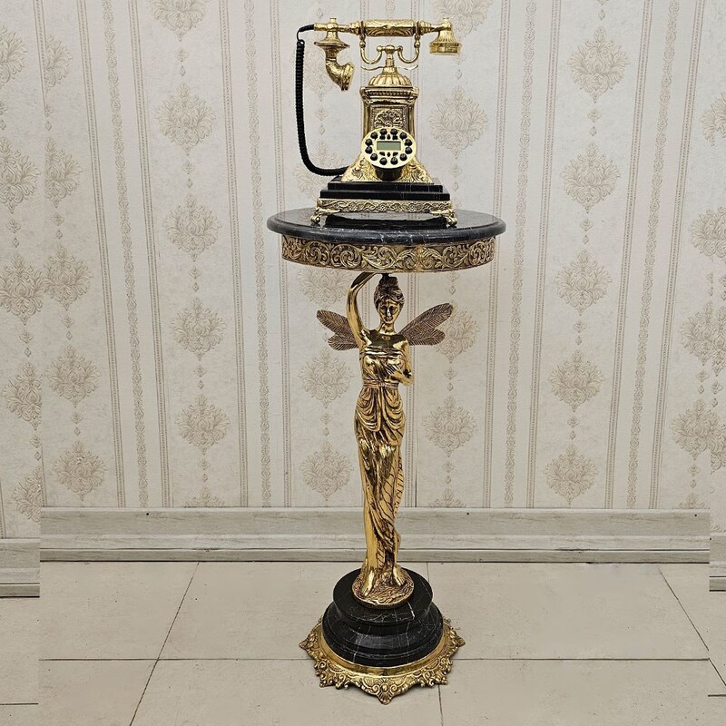 تلفن رومیزی و میز تلفن برنزی مدل ستون فرشته کد 1819 ( میز و تلفن برنجی)