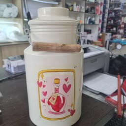 سطل شیر  روحی فانتزی 3 لیتری - بانکه - ظرف روغن یکتا هوم رنگ کوره و دسته چوبی 