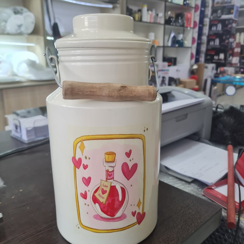 سطل شیر  روحی  3 لیتری - بانکه - ظرف روغن یکتا هوم رنگ کوره و دسته چوبی 