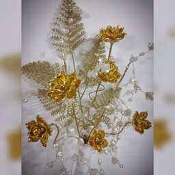 گلدان گل کریستال صدفی طلایی دکوری قد کار 65 سانتی متر