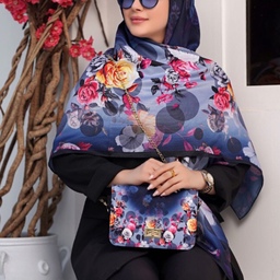 ست کیف و روسری سورمه ای گلدار با دو مدل کیف