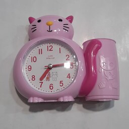 ساعت زنگ دار رومیزی همراه با جاقلمی طرح گربه