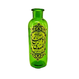 102911-گلدان شیشه ای استوانه ای مذهبی سبز یا اباصالح عج قطر6 ارتفاع18 سانت