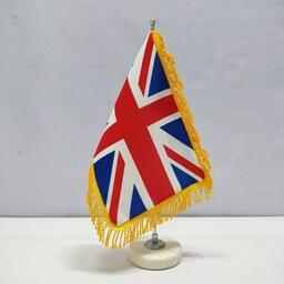 پرچم رومیزی کشور  بریتانیا ریشه زرد با پایه سنگی افراتوس
