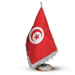 پرچم رومیزی کشور تونس ریشه زرد با پایه سنگی افراتوس