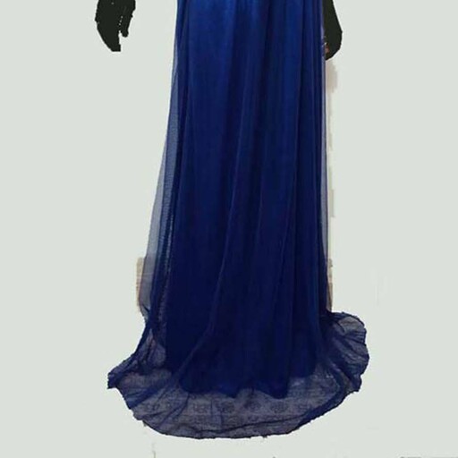 لباس مجلسی زنانه شیک آبی کاربنی جنس تور  و استر  کار شده با اپلیکه و تمام ملیله دوزی شده با دست پشت گردنی 