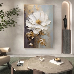 تابلو نقاشی گل برجسته مدرن با زمینه پتینه ورق طلا در ابعاد 70در 100