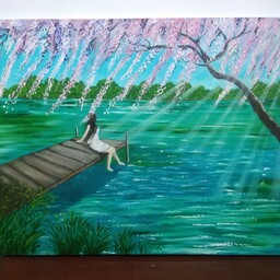 تابلو نقاشی رودخانه، رنگ روغن، روی بوم کار دست، در ابعاد45 در 60 سانت