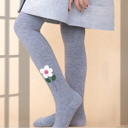 جوراب شلواری دخترانه ضخیم طرح گل برجسته رنگ طوسی سایز 1 تا 6