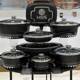 سرویس قابلمه 22 پارچه MGS کف رینگی مدل ایتالیا C در چهار رنگ مشکی، طوسی، رزگلد قهوه ای(هزینه ی ارسال به صورت پس کرایه)