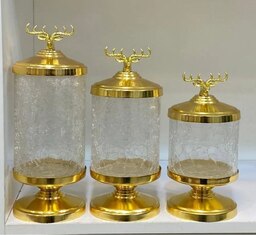 بانکه مدل کندی شیشه ترک دار سه سایز گوزن - طلایی