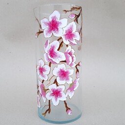 گلدان شیشه ای طرح بهار نقاشی با تکنیک ویترای