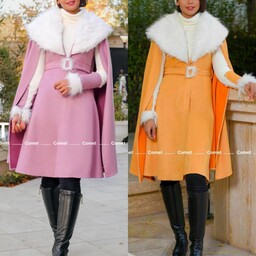 پالتو زنانه شنل زنانه سایز 36 تا 60 شنل زنانه رنگبندی ژورنال پالتو زنانه یقه خز دار زمستانه سوییت 