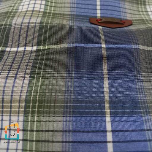 پیراهن بنگال مردانه آستین بلند قواره بزرگ چهارخونه سبز آبی سفید (جهت تعیین سایز، اندازه های محصول در توضیحات درج شده)