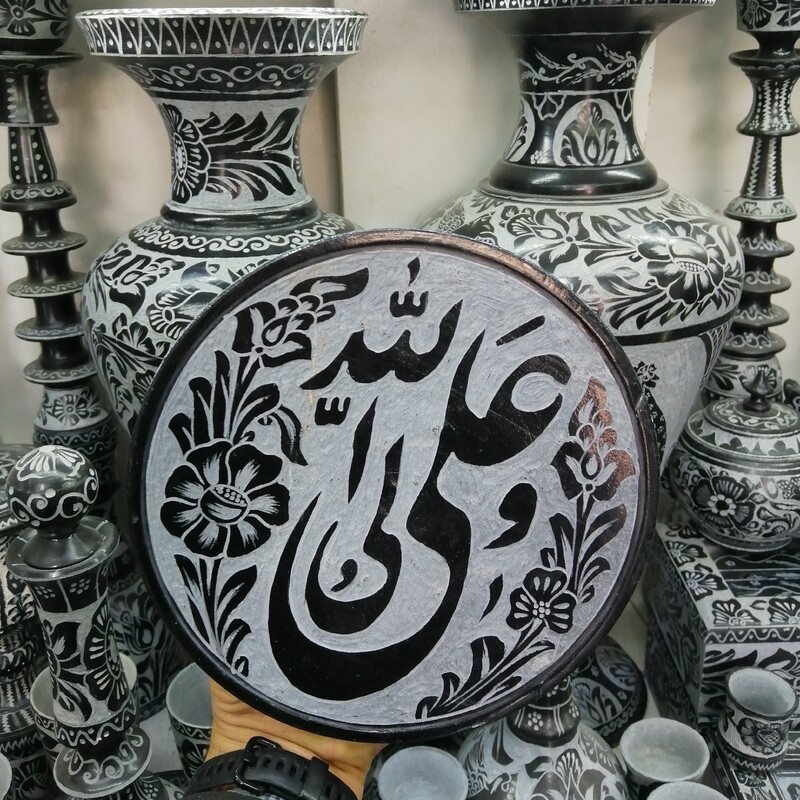 دیوار کوب سنگی و تابلو سنگی قلم خورده علی ولی الله سوغات اصیل مشهد مقدس 