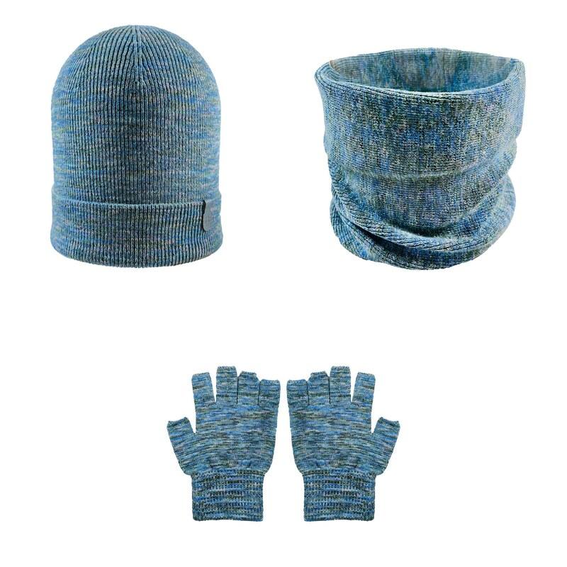 ست کلاه و شال گردن و دستکش بافتنی مدل 15094 رنگ آبی روشن