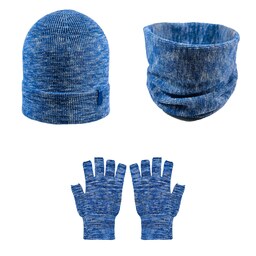 ست کلاه و شال گردن و دستکش بافتنی مدل 15094 رنگ آبی تیره
