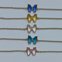 دستبند پروانه سوارسکی زیبا با زنجیر استیل 