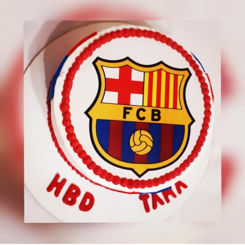 کیک تولد خامه ای طرح بارسلونا 