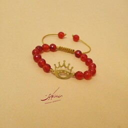  دستبند سنگ  خوشرنگ و پلاک تاج استیل گلابتون
