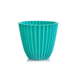 گلدان پلاستیکی الماسی به همراه زیره متصل -قطر دهانه 14 سانتی متر (آبی - سبز)