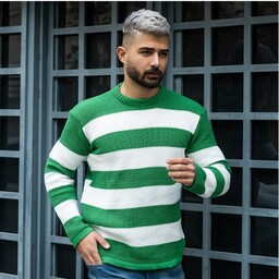 پلیور مردانه راه راه سفید سبز مدل Mahyad