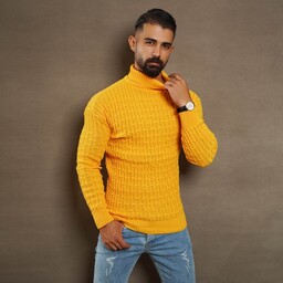 پلیوربافت مردانه زرد یقه اسکی مدل Arad