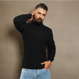 پلیوربافت مردانه مشکی یقه اسکی مدل Arad